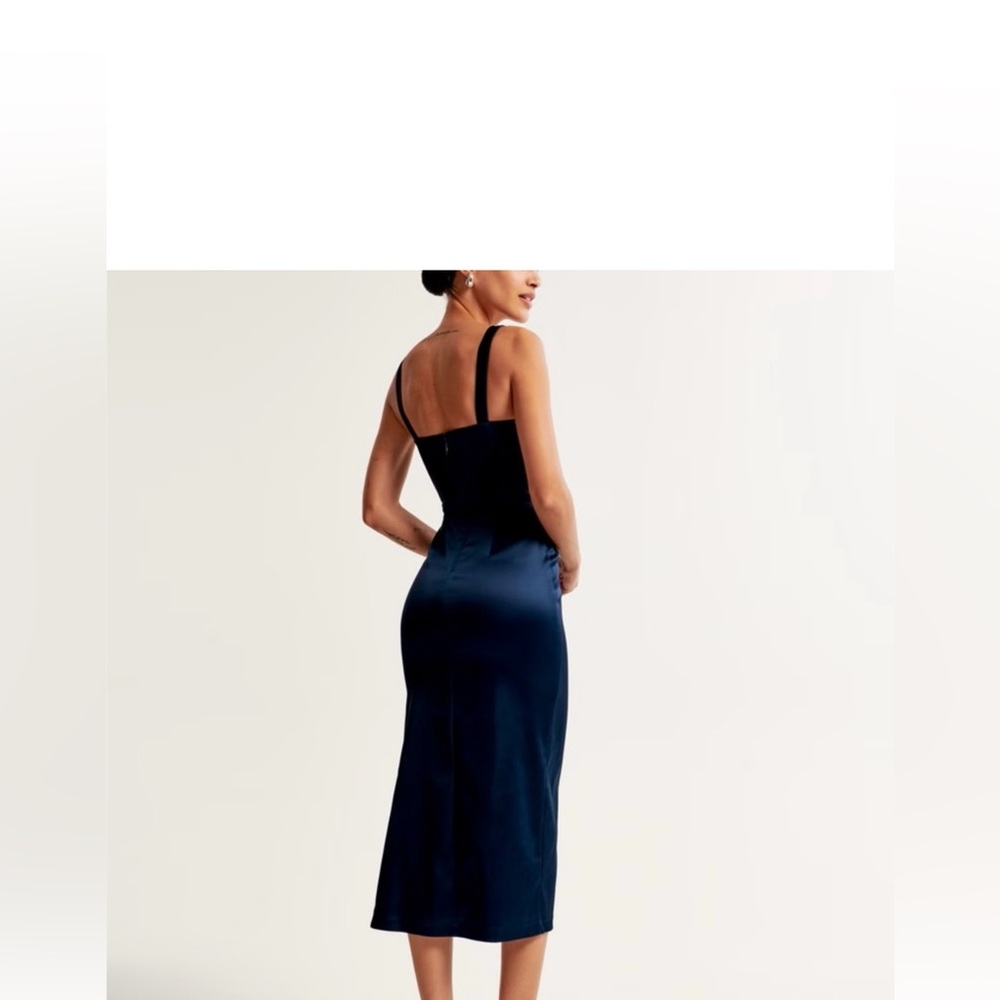 Abercrombie and Fitch, sculpting stretch, satin midi dress navy color, S